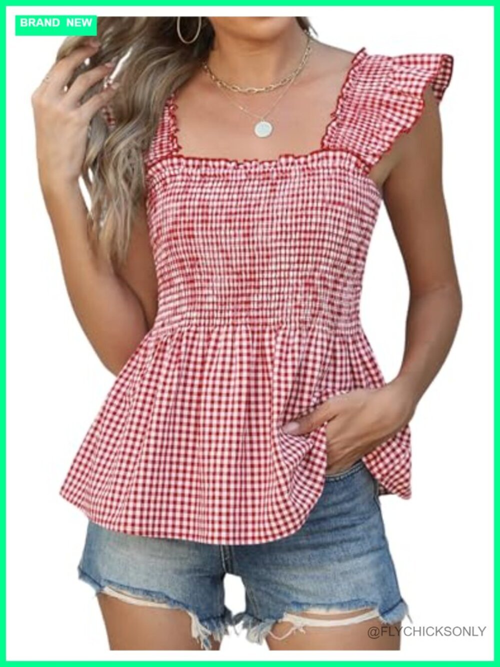 Ruffle Flying Sleeve Tank Top Smocked Square Neck Babydoll Blouse